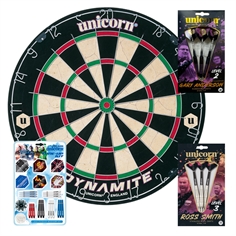 Unicorn Dynamite Startpakke (Dartskive, 2 sæt pile og tilbehør)